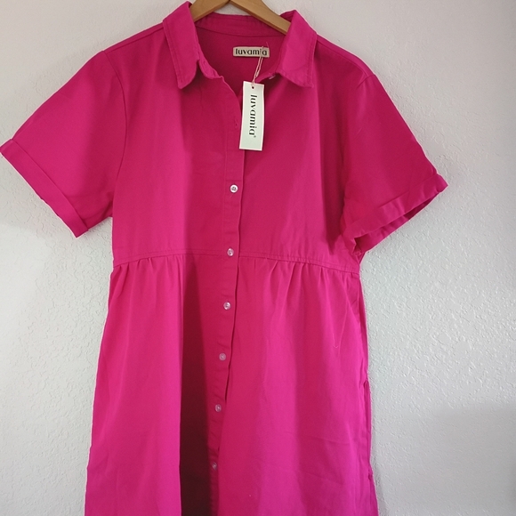 Denim midi shirt dress short sleeve button down tiered style. XL relaxed fit. - Picture 9 of 12